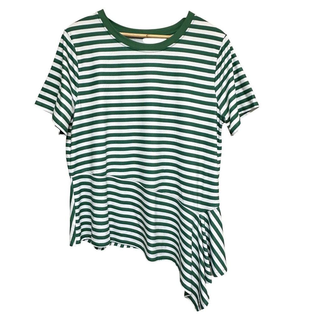 Cuddl Duds Striped Asymmetrical Peplum‎ Top Womens L Ruffle Hem Soft Stretch